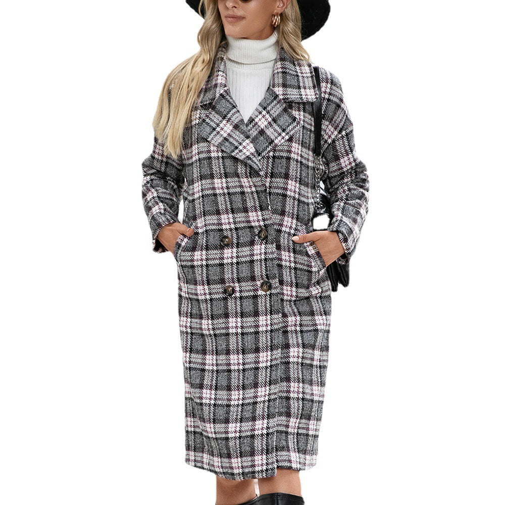 Cashmere Houndstooth Woolen Coat Plaid Trench Coat