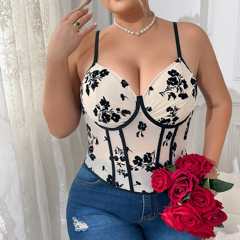 Plus Size Sexy Low Cut Boning Corset Corset Backless French Small Spaghetti Strap Camisole Top