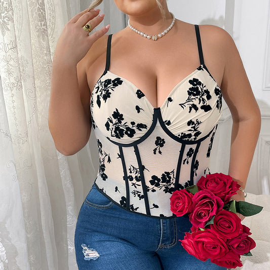 Plus Size Sexy Low Cut Boning Corset Corset Backless French Small Spaghetti Strap Camisole Top