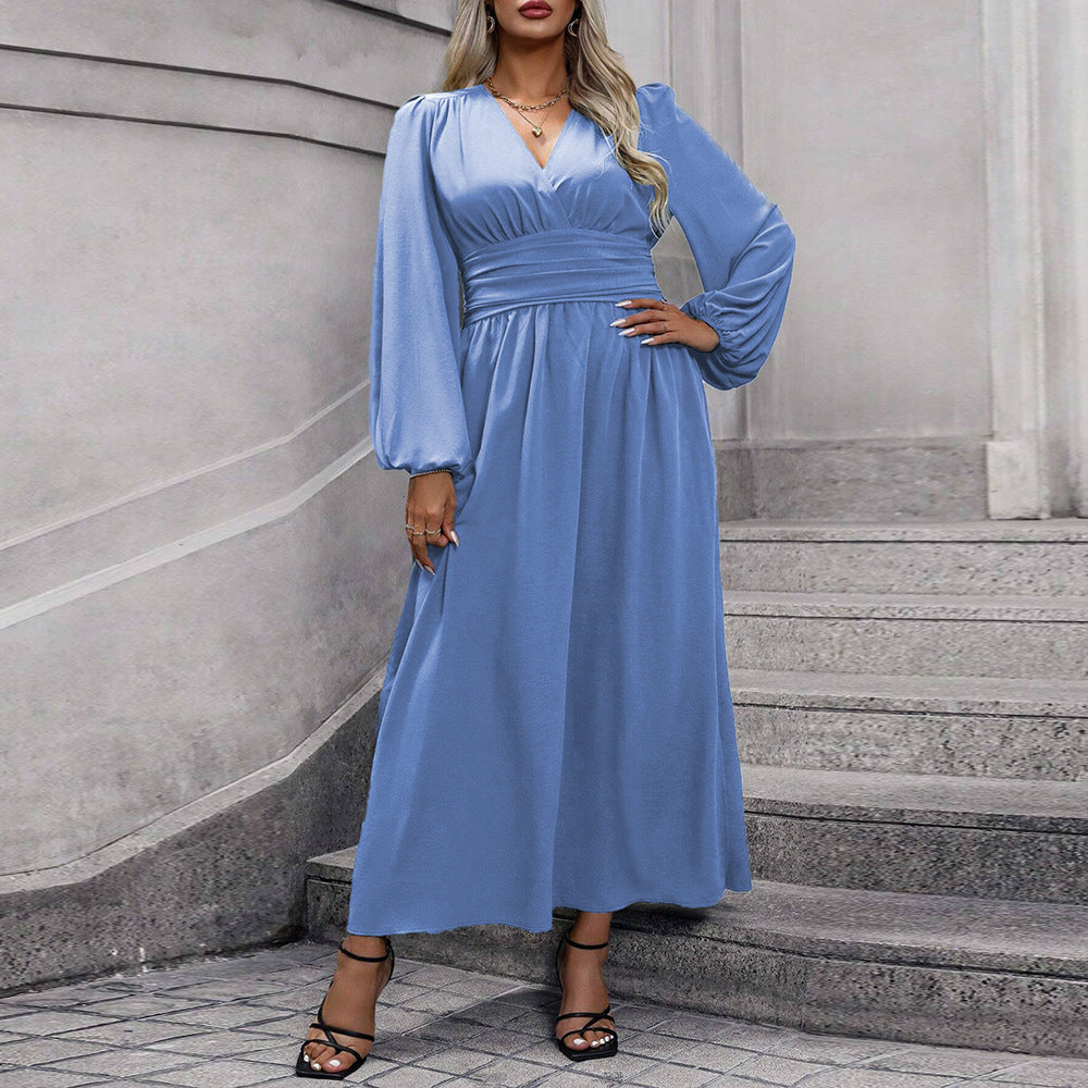 Sexy V Neck Bodycon Slit Long Sleeve Dress