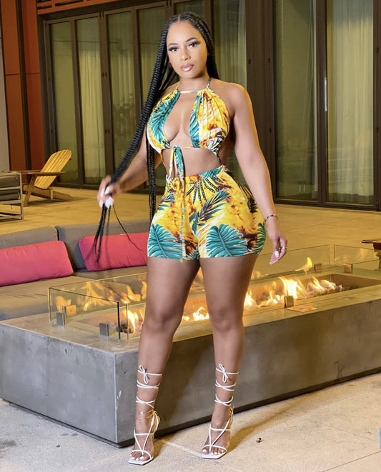 Tie-Dyed Leaves Siamese Romper