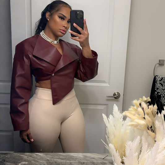 Cropped leather jacket