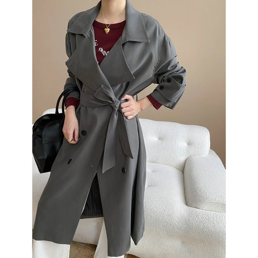 High Grade Collared Double Lace up Slimming Long Trench Coat