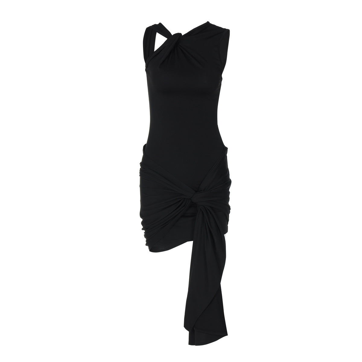 Solid Color Lace up Pleated Half Sleeved Dress