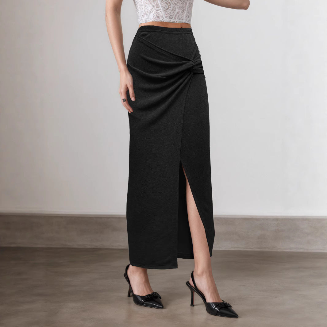 Women Long Solid Skirt Slim Fit Twisted Sexy Sheath Split Skirt