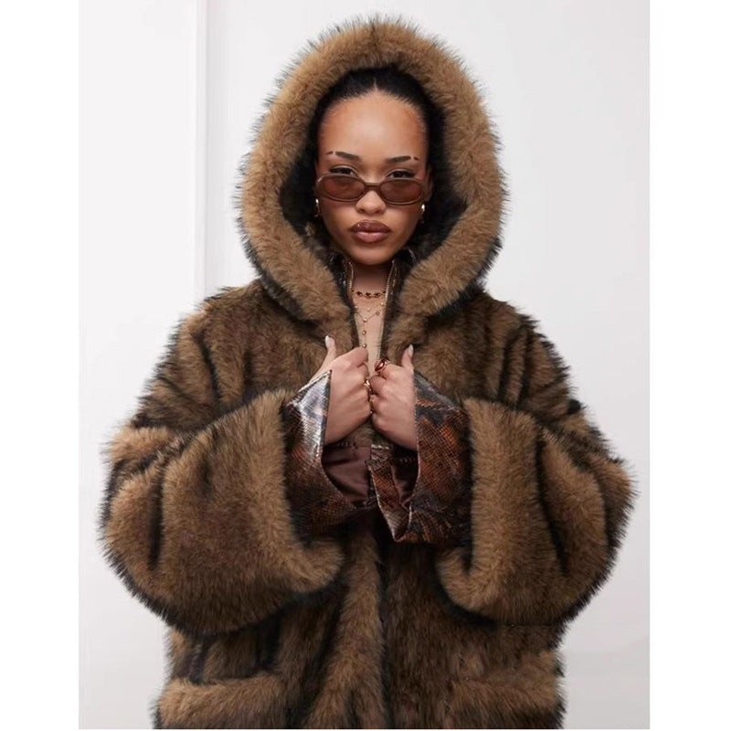 Faux Fur Hooded Coat