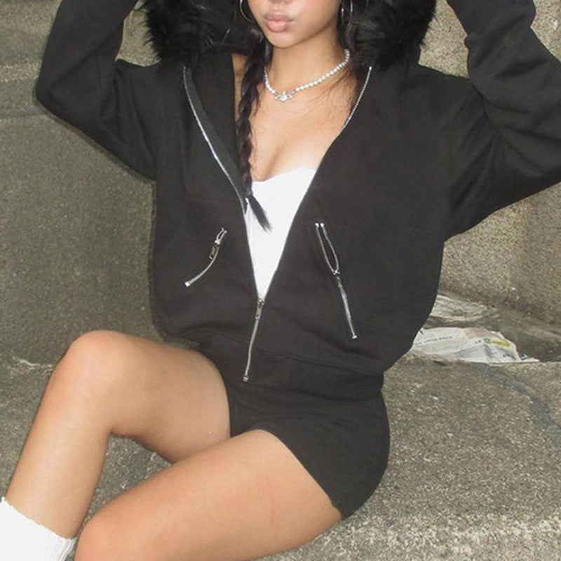Fur Hooded  Loose Fit Jacket