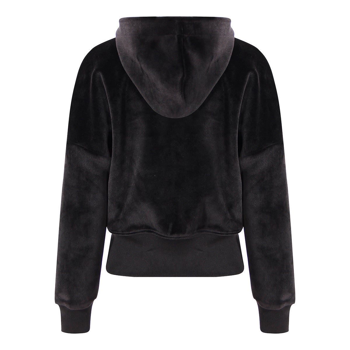 Black Velvet Hooded Multi Metal Zipper Sweater