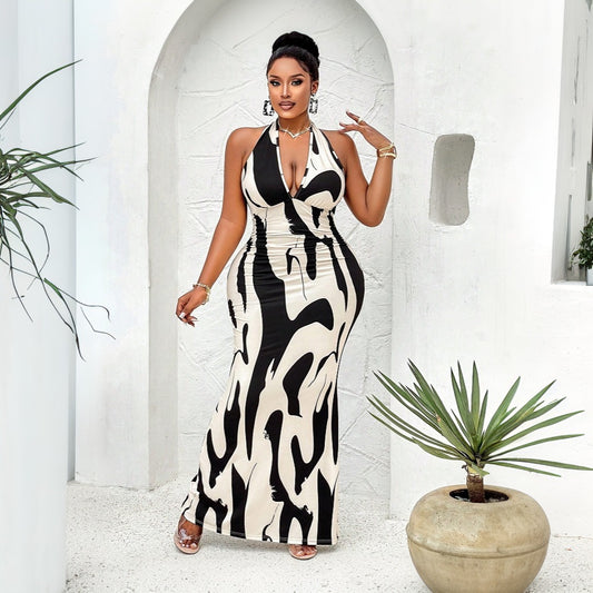 Sexy Halter Multi Colored Backless Dress