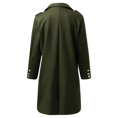 New Double Row Button Medium Long Woolen Coat