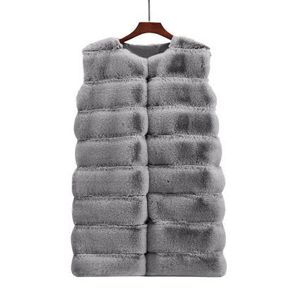Faux Fur Long Vest Cotton-Padded Coat Thickened