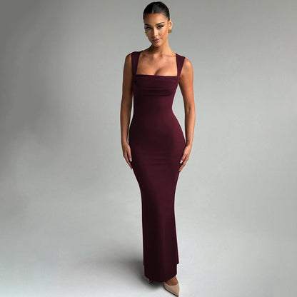 Square Collard Sleeveless Waist Slimming Dress