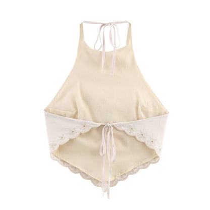 Women Clothing Summer Embroidered Poplin Strap Top