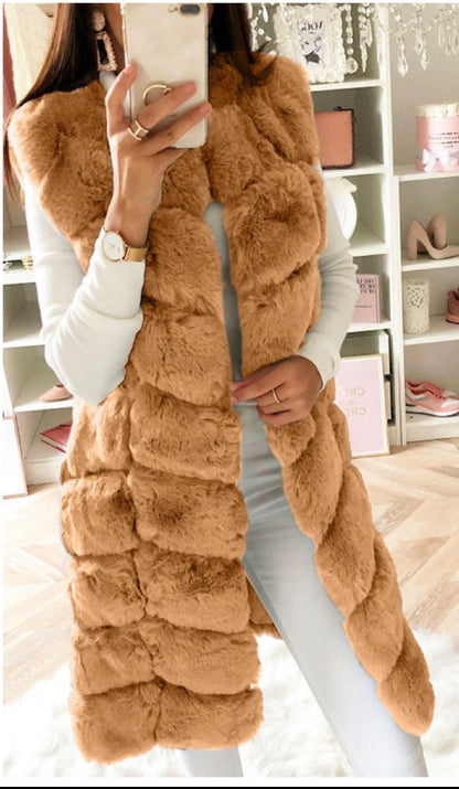 Faux Fur Long Vest Cotton-Padded Coat Thickened
