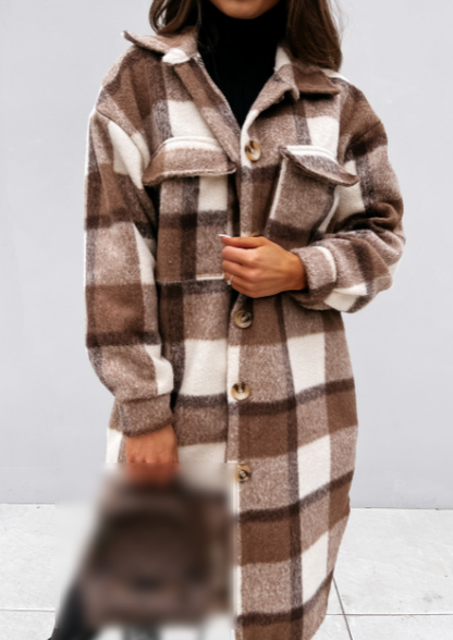 Clothing Plaid Brushed Woolen Long Blouse