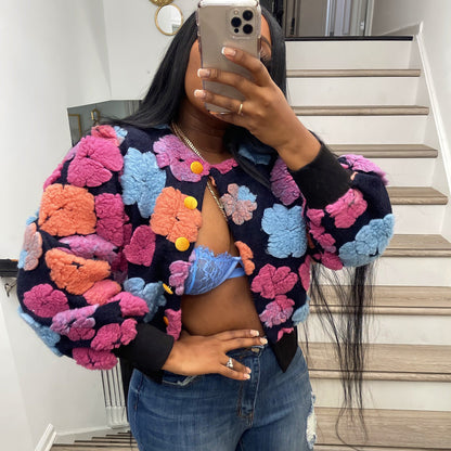 3D Rose Cardigan MultiColor