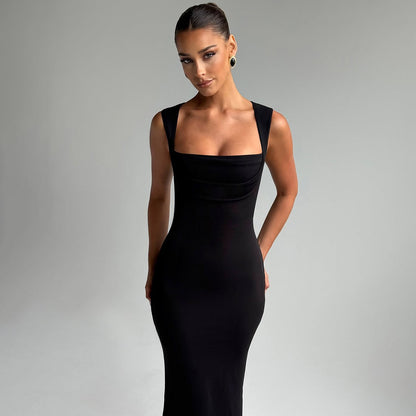 Square Collard Sleeveless Waist Slimming Dress