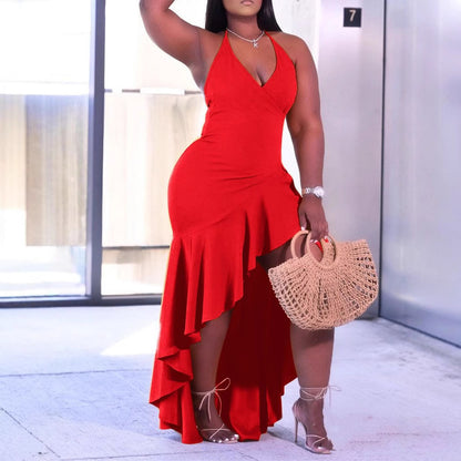 Sexy Maria Solid Color high low  Draped Dress