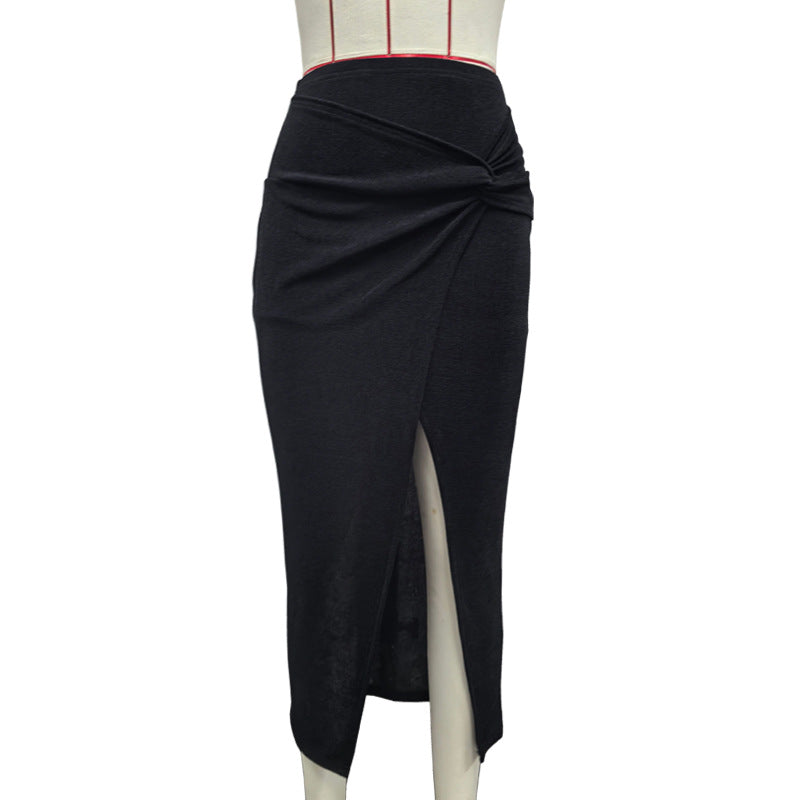 Women Long Solid Skirt Slim Fit Twisted Sexy Sheath Split Skirt