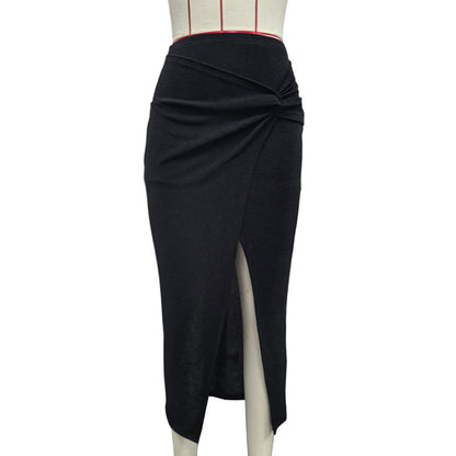 Women Long Solid Skirt Slim Fit Twisted Sexy Sheath Split Skirt