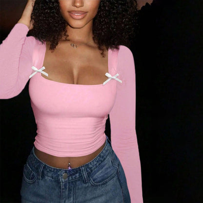 Women Clothing Autumn Winter Sexy Sweet Spicy T shirt Sexy Sexy Slim Fit Short Long Sleeve Top