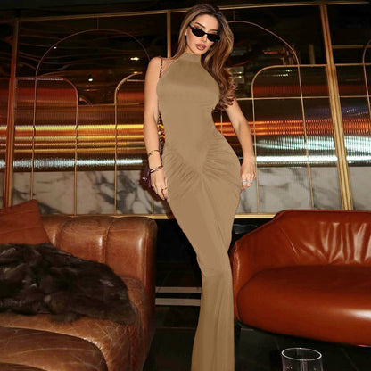 High Collared Halter Bodycon evening Dress