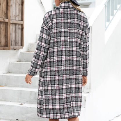 Cashmere Houndstooth Woolen Coat Plaid Trench Coat