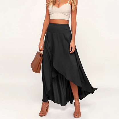Women Clothing Summer All Match Irregular Asymmetric Ruffled High Waist Skirt