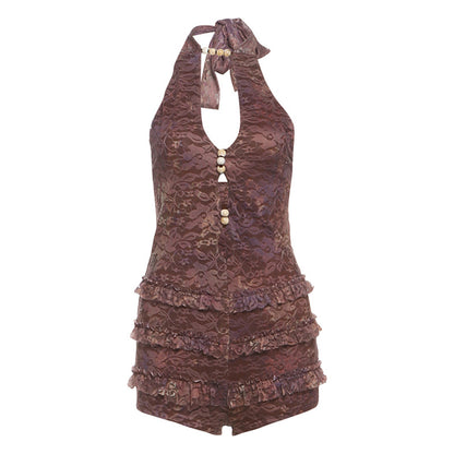 Tiffany Ruffled Mutlicolor Haltered Romper