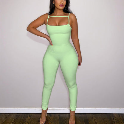 Women Clothing Summer Sexy Slim Bottoming Sunken Stripe Suspender Jumpsuit