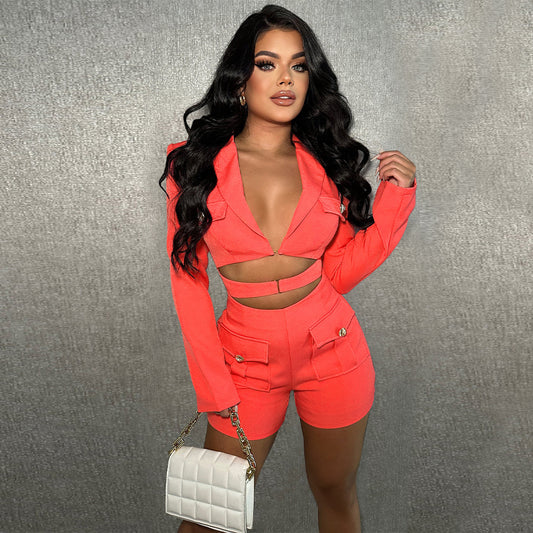 Sexy Deep V Plunge Solid Color Jumpsuit