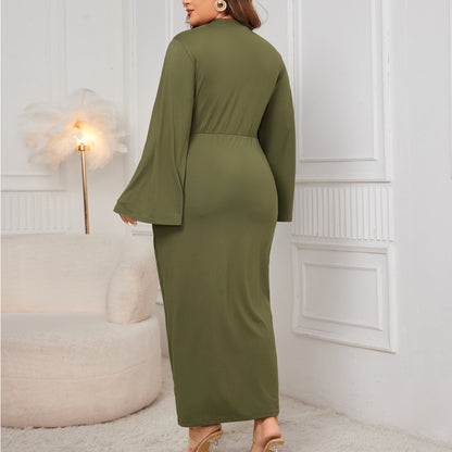 Solid Color Turtleneck low Slit Dress