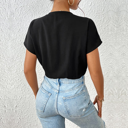 Summer Women Clothing Black Short Sleeve Jumpsuit