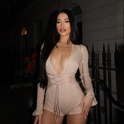 Solaya tied Deep V Playsuit