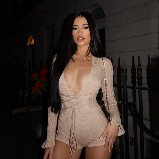 Solaya tied Deep V Playsuit