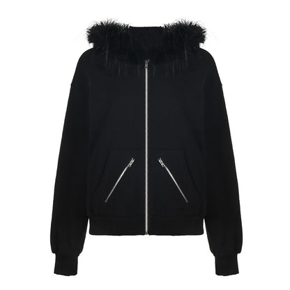 Fur Hooded  Loose Fit Jacket