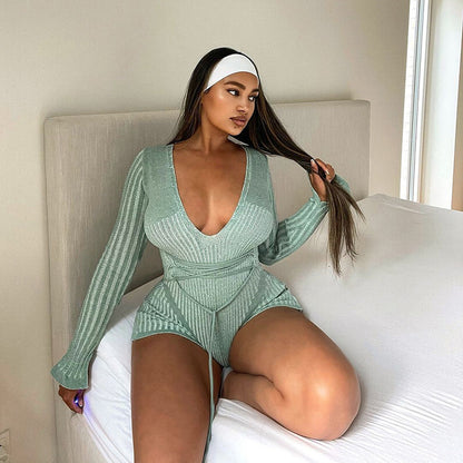 Solaya tied Deep V Playsuit