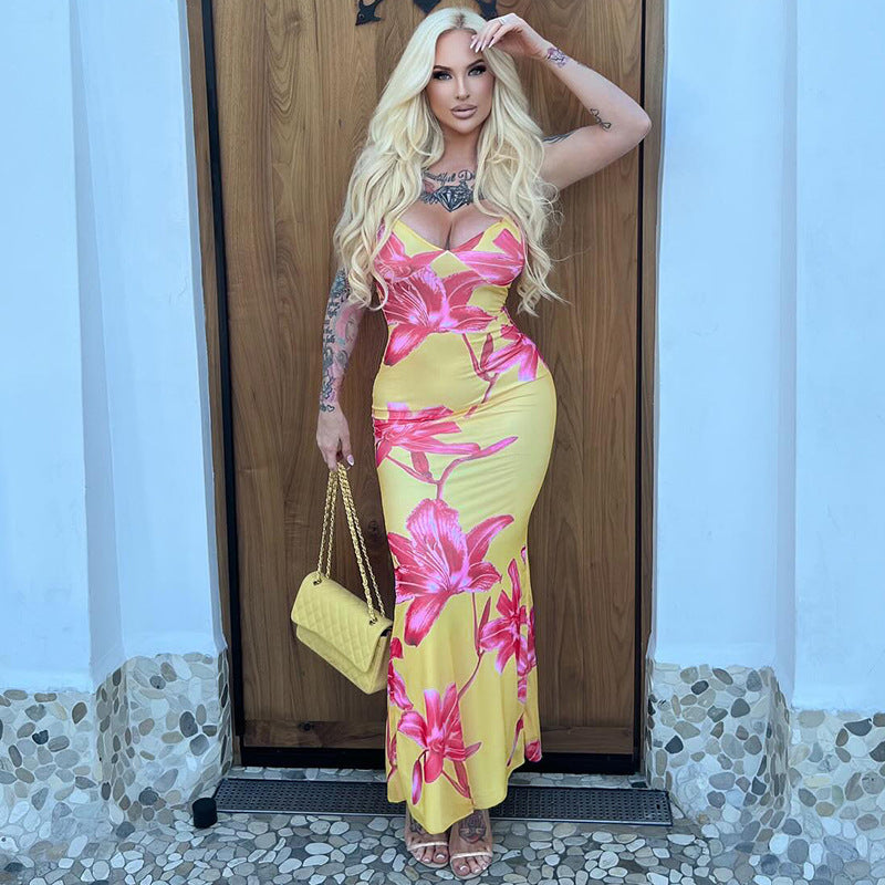 Pink Daisy yellow Maxi dress