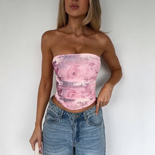 Printed off Neck Waist Top Summer All Matching Tube Top Vest