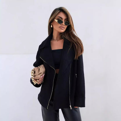 Woolen Brushed Zipper Coat