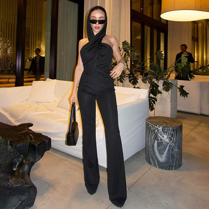 Black Backless Hooded Jumpsuit Women Clothing Sexy Design