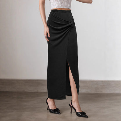 Women Long Solid Skirt Slim Fit Twisted Sexy Sheath Split Skirt