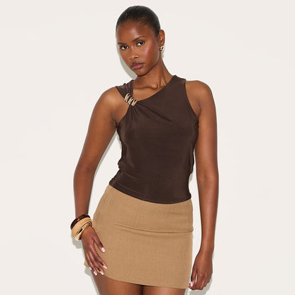 Women Clothing Summer Sexy Simple Solid Color Tight Trim Long Vest Women