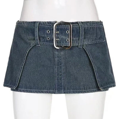 Sexy Personalized Design Faux Two Layer Ultra Short Denim Skirt Distressed Waist Large Breasted Hip Lift Skirt