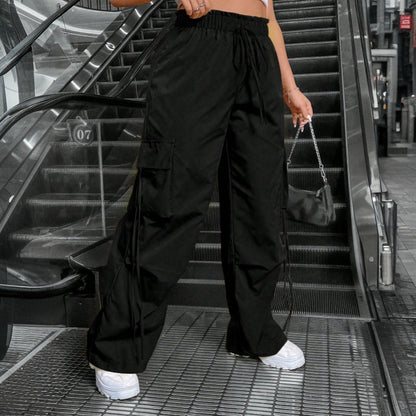 Plus Size Women Street Overalls Spring Summer Elastic Waist Mechanical Trousers